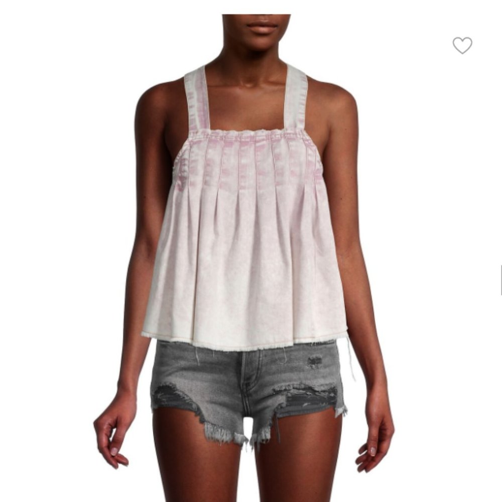 Free People Marina Pleated Denim Strappy Top - Washed Pink/lavender